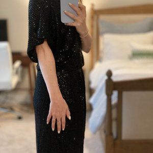 Parker V Neck Black Beaded Short Dress